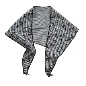 Sciarpa da donna a fiori e righe con bordo in pizzo a conchiglia nero elegante