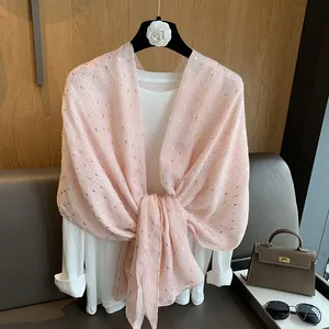 Pink striped cotton linen scarf with gold foil details and thin summer shawl design