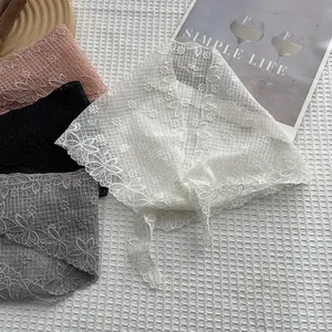 French floral lace triangle head scarf with delicate floral embroidery for women