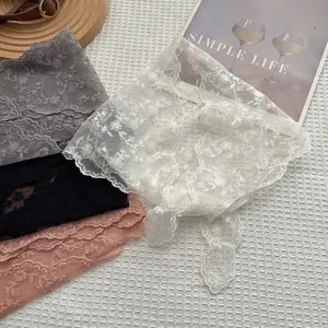 French Lace Mesh Scarf Sweet Floral Embroidery Breathable Neck Scarf For Women Fashion Hair Accessory Headwrap Tie