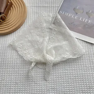 White French style lace floral hair scarf with vintage embroidered mesh details