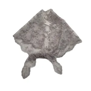 French lace floral mesh neck scarf with embroidery in dark grey for women