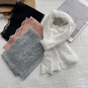 Elegant French lace floral scarf for women in vintage embroidery and pastel colors