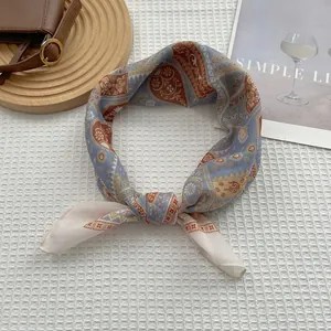 Baroque cotton linen print square scarf with bohemian patterns for neck decoration