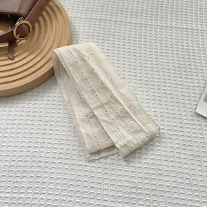 Elegant off-white lace neck scarf with intricate flower embroidery and hollow lace design