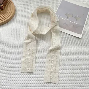 Elegant white lace floral scarf with daisy embroidery for hair and neck styling