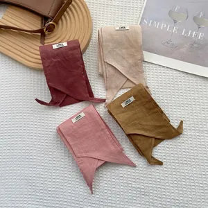 Linen handmade long neck scarf set in burgundy, beige, pink and mustard colors