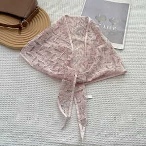 Pink lace tie-up neck scarf with shimmering glitter knit for summer sun protection