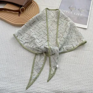 Light green tie-dye hollow lace neck scarf with leaf pattern and breathable mesh fabric