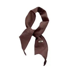 Brown handmade 100% linen thin neck scarf with minimalist textured fabric design