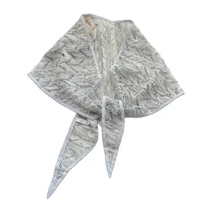 Light gray hollow lace tie-dye triangle shawl with geometric diamond pattern for summer