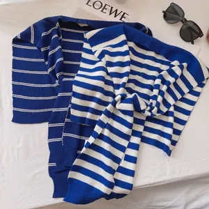Classic blue and white striped knitted shawl scarf accessory for a stylish nautical look