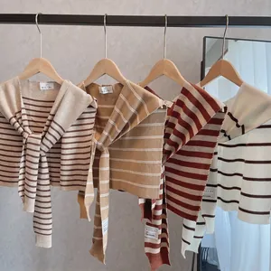 Chic knitted striped shawl scarf for women in four elegant Morandi color variants