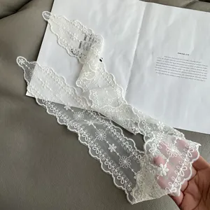 Elegant white floral lace scarf with embroidery for women hair and neck styling