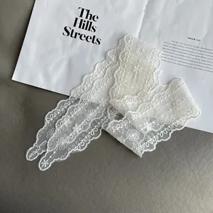 Elegant white floral lace skinny scarf with scalloped edges for hair and neck styling
