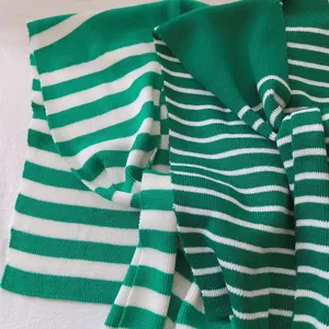 Green and white striped knitted shawl wrap for women, casual lightweight shoulder cover-up
