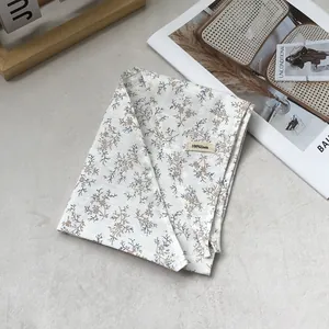 Chic floral 100% linen triangle head scarf for women with elegant minimalist styling