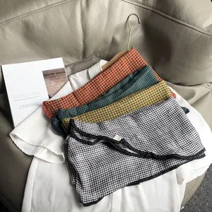 Japanese style checkered cotton neck scarf for women featuring four classic plaid patterns