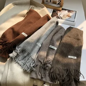 Pure Australian Wool Scarf For Women Men Long Tassel Soft Warm Shawl Pashmina Solid Color Elegant Winter Wrap Accessory