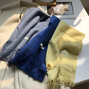 Premium 100% Australian wool scarves with tassels in blue and yellow colors