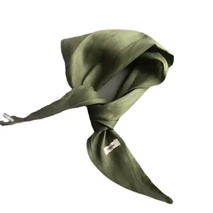 Olive green 100% pure linen neck scarf triangle shawl for women with high-quality texture