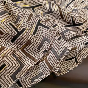 Winter cotton linen scarf with gold foil geometric pattern and overlock edge finish
