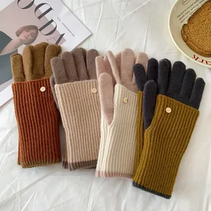 Thick knitted touch screen winter gloves in multiple colors with stylish metal button