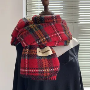 Écharpe Vintage à Carreaux pour Femmes Hommes Hiver Épaisse Chaude Imitation Cachemire Châle Avec Glands Style Britannique Souple