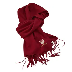 Festive red Christmas scarf with Santa embroidery and Merry Christmas text