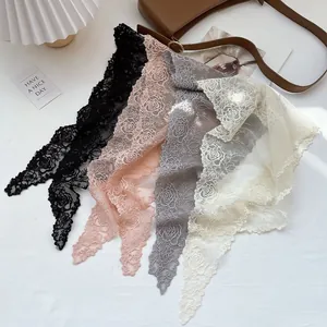 French retro white lace rose headscarf in four colors set for women hair accessory