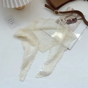 French retro white lace floral triangle scarf with elegant rose embroidery detail