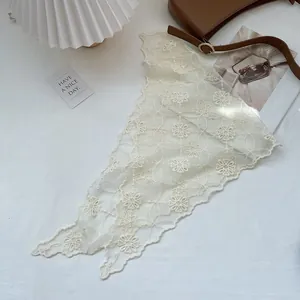 Elegant cream lace triangle head scarf with vintage floral patterns for women hair styling
