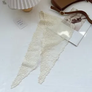 French vintage off-white lace floral headscarf with delicate rose embroidery