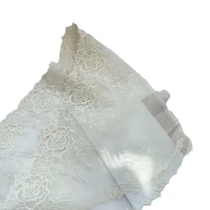 French vintage white lace floral hair scarf with elegant rose patterns and wavy edges