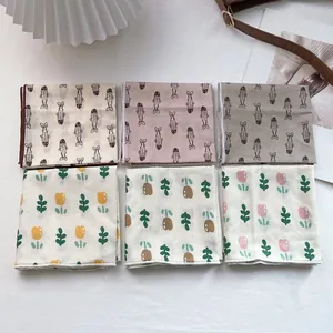 6er-Set Baumwoll-Leinen-Vierecktücher mit floralem Muster und Fisch-Print für Damen
