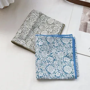Floral print cotton bandanas in olive green and blue with vintage paisley pattern