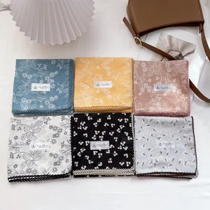 Floral cotton square scarf set with lace edges and vintage print in six colors
