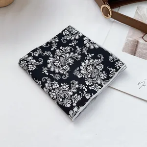 Classic black and white paisley cotton square scarf with a vintage floral pattern
