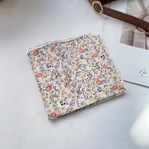 Elegant floral print small square silk scarf for hair and neck with beige base color