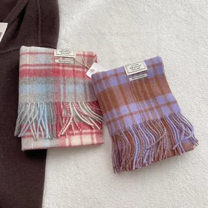 Women Fashion Plaid Wool Scarf Winter Warm Tassel Shawl Neck Warmer Classic Grid Pattern Long Scarf For Ladies Student Gift