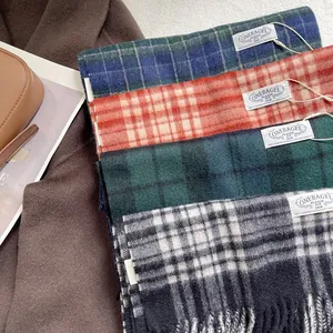Classic British style pure wool plaid scarves in four colors with fringe on wool coat