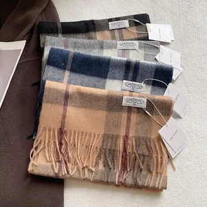 Classic 100% Australian wool checkered scarves with fringe detail in multiple colors