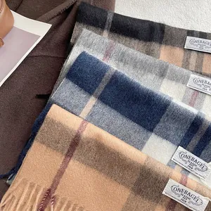 Classic 100% Australian wool plaid tassel scarf collection in various autumn colors