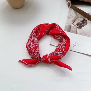 Detail eines roten Baumwoll-Bandanas mit Paisley-Muster und rustikaler Dekoration