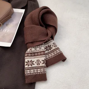 Detailed knit texture of Fair Isle wool scarf with snowflake patterns and earth tones
