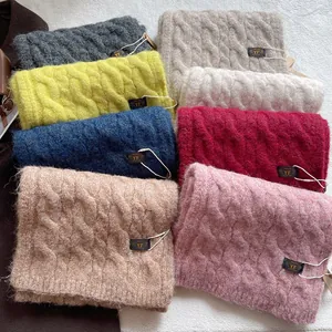 Thick wool blend cable knit scarves in multiple vibrant colors for winter warmth