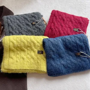 Women's Winter Thickened Warm Wool Blend Scarf Cable Knit Solid Color Soft Chunky Neck Warmer Versatile Neck Wrap Scarf