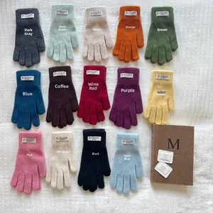Women Korean Ins Style Knitted Winter Warm Gloves Acrylic Solid Candy Color Full Finger Cycling Outdoor Soft Touchscreen Gloves