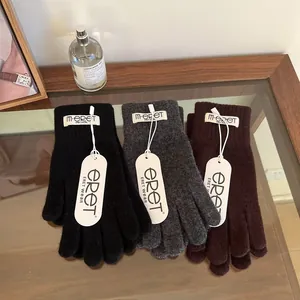 Winter thermal knitted touch screen gloves in black, dark grey, and reddish brown colors