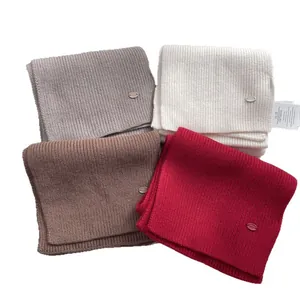 Soft 100% wool rib knit scarves for women in gray, off-white, coffee and red colors